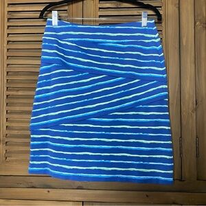 J. McLaughlin Athleisure Nicola blues,lime green&white stripe tiered skirt SZ-S